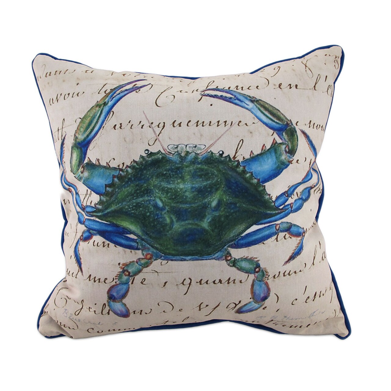 Betsy Drake Male Blue Crab Indoor/Outdoor Decorative Throw Pillow 18in.